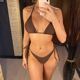 7 Colors Brazilian Halter Bikini Female Swimsuit Women Swimwear Two-Pieces Bikini Set Padded Bather Bathing Suit Swim V3536A