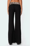 Women's spring and summer leopard print stitching micro-flared high-waisted casual trousers