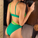Sexy Splicing Cross Back Cut Out Women Swimwear One Piece Swimsuit Female Monokini High Leg Cut Bather Bathing Suit Swim V4919