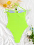 sexy hollow out halter swimsuit one piece high waist bikini swimwear bodysuits women biquini bathing suits tankini trikini