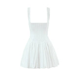 Square Neck Lace Trim Spliced Strap Dress For Women Front Mini Bud Skirt White Lace Mini Dress Ruffle Casual Summer Dress 4MXE