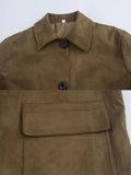 Foridol Casual Brown Jacket Women Autumn Winter Loose Short Buttons Coat Suede New Fashion Jacket Femme Veste