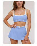 2 Pieces Women's Nude Yoga Set Bra Skirt Tracksuit Running Fitness Sports Set Slim Fit High Waist Beautiful Back Suit