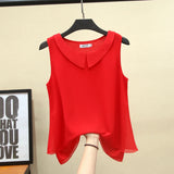MOYISU New Arrival Summer Plus Size Outside Wear Large Size Doll Collar Loose Sleeveless Chiffon Vest Top Woman