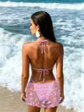 2026 New Sexy 3 Pieces Suit Swimwear for Women Floral Print Swimsuit Sequins Decor Micro Bikini Mesh Skirt Cover-up Beachwear