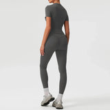 2 Pieces Sportswear Women Yoga Shorts Set Short Sleeve Sports T Shirts High Waist Hip Lifting Running Leggings Fitness Outfits
