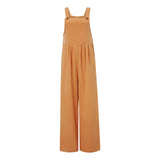 Women Fashion Jumpsuits Sleeveless Buttons Suspender Wide Leg Pant Overalls with Pockets Casual Loose Romper Streetwear