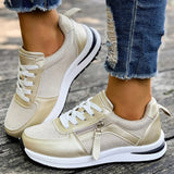 Casual Lace-Up Platform Sneakers for Women Autumn 2025 Solid Plus Size Shoes Woman Non-Slip Zip Female Sports Shoes