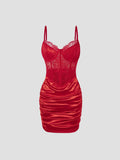 Hot Girls Slim Spaghetti Strap Mini Dresses Women Sexy See Through Flower Lace Fold Package Hip Bodycon Short Dress Club Vestido