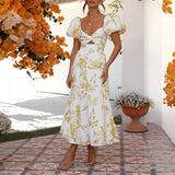 Sexy Dresses For Women Summer Trendy Boho Floral Printed Short Sleeve Vestido Seductive Off Shoulder Knee Length Dress For Woman