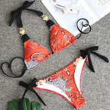 New Print Metal Halter Bikini 2025 Women Swimsuit Female Swimwear Two-pieces Bikini set Brazilian Bather Push Up Bathing Suit