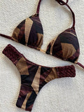 Printed Halter Braided Rope Mini Thong Bikini Female Swimsuit Women Swimwear Two-pieces Bikini Set High Cut Bather Bathing Suit