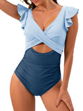 2026 Hollow Out Cross Ztvitality Swimsuit One Piece Solid Ruffle Swimwear Women Bathing Swimming Swim Suit Female Beach Wear