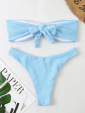 Contrast Binding Bandeau Bikinis 2026 Women Sexy Swimsuit Solid Padded Swimwear Female Bathing Suit Swimming Summer Beachwear