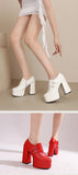 Plus Size Double Row Small Buckle Side Zipper Square Toe Double Layer Platform High Thick Heel Women's Pumps Shallow High Heels