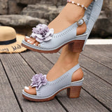 Summer Flower Decor Thick Heeled Sandals Women Plus Size 43 Lightweight High Heel Sandals Woman Back Strap Peep Toe Sandles 2026
