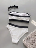 Sexy White Black Patchwork Bikini Set 2026 Women Bandeau Push Up Bra High Waist Swimsuit Beach Bathing Suit Holiday Swimwear
