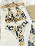 2026 Sexy Bikini Women Push Up Leopard Print High Waist Halter Swimwear Swimsuit Bikinis Set Bathing Suit Metal Chain Decor New