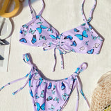 Sexy Bikini Women Push Up Swimwear Swimsuit Butterfly Print drawstring Knotted Bikinis Set Bathing Suit Beach Bikini Female 2026