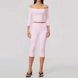 Fashion Mid Sleeve T-shirt Yoga Suits Tight Fitting Slim Sports Tops High Waist Peach Hip Mid Pants Gym Running Fitness Outfits