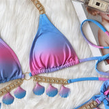 9 Colors New Sexy Bikini Women Rhinestone Shell Pendant Halter Gradient Swimwear Swimsuit Female Beach Bikinis Set Bathing Suit