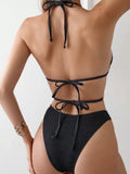 Halter Wrap Around Shell Decorated Bikini Women Swimwear Female Swimsuit Two Pieces Bikini Set Bathing Swimming Swim Suit Swim