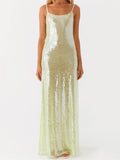 Women Shiny Sequins Dress Summer Draped Backless Spaghetti Strap Party Dress for Vacation Cocktail Beach Streetwear