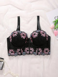 Plus Size Women Bra Floral Lace Patchwork Embroidery Thin Cup Push up Bra Comfortable Underwire Shapewear Bra for Women