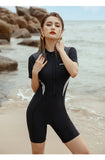 Swimsuit Women's Five Point Flat Leg Pants Conservative One-piece Slim Fit Sports Short Sleeved Hot Spring Swimsuit