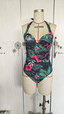 New Printed Conservative One-Piece Halter Neck Swimsuit Sexy Hard Bag Fashionable Holiday Beachwear High Waist Tie-Back Style