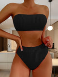 Wrinkled Bandeau Bikinis Female Swimsuit High Waist Bikini Women Swimwear Two-pieces Bikini Set Bather Bathing Suit Swim Lady