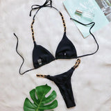 DEKA Brazilian Chain Bikini Set Women's Swimsuit Stylish Solid Thong Swimwear Diamond Separate Beachwear Bathing Suit