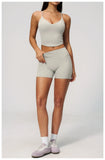 New Yoga Sets Women V Neck Back Criss Cross Sports Tank Top High Waist Butt Lift Shorts Fitness Suit Gym Running Workout Clothes