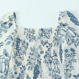 French Casual Style Square-neck Slim-fit Dress Feminine With Side Slit Three-quarter Sleeves Waist Cinching Printed Holiday THF3