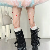 Women Heart Rhinestone Fishnet Tights Sweet Sheer Pantyhose Elastic Slim Fit Stocking Tights