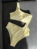 Wrinkled Asymmetric One Shoulder Female Swimwear One Piece Swimsuit Women Monokini Bather High Cut Out Bathing Suit Swim Lady