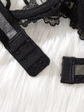 Black Embroidered Floral Pattern Pajama Set - A Sexy Bra and Stockings Combination Set for Women ZA824034