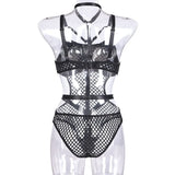 Toucheart Erotic Halter Bodysuit Large Mesh Splicing Andheavy Craftsmanship Women Hollow Seductive Intimate Hot Private Bodysuit