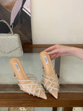 French Summer CRYSTAL PVC Transparent Pointed Toe Women Slippers Pumps Mules Shoes Elegant Thin High Heels Banquet Party Sandals