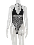 Ahagaga Sexy Club Women's Bodysuits Solid See Through Skinny Camisole Blackless Slim Fit V-Neck Mesh Sleeveless Streetwear Tops