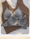 Summer Seamless Crop Top Bra Small Chest Gathered Thin Straps Back Accentuating Bralette Beachwear Light Support Wirefree AU