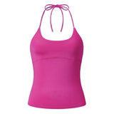 2026 Summer Women Solid Color Basic Vest Tie-up Halter U Neck Sleeveless Slim Fit Tank Tops Trendy Open Back Cami Streetwear