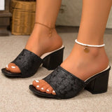 Large Size High Heels Women's Summer New Fashion Outdoor Wear Stone Pattern Square Head Thick Heel Sandals PU Leather TPR Sole