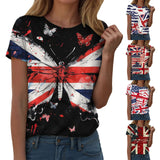 Women's British Flag Print T-Shirt Casual Round Neck Short Sleeve T Shirts Uk United Kingdom Women Vintage Tees Tops Clothing