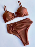 Shiny Sparkling U Shaped Female Swimsuit High Waist Bikini Women Swimwear Two-pieces Bikini Set Pool Bathing Suit Swim Beachwear