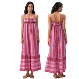 Women Summer Sleeveless Flowy Dress Geometric Print Knit Corset Ruffle A-line Long Dress Casual Party Bohemian Streetwear