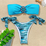 Rhinestone Flower Accessories Swimsuit Women 2026 2-piece Mini Bikini Sexy Strapless Backless Bathing Suit Summer Beach Swimwear
