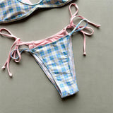 Sexy Polka Dot Plaid Halter Bikini Female Swimsuit Women Swimwear Two-pieces Bikini set Splicing Bather Bathing Suit Swim V8027