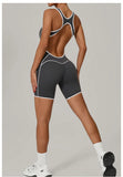 Sexy Sleeveless Backless Scrunch Yoga Jumpsuit Women Black Contrast Hollow One Piece Sports Suit Tight Fitness Sports Overalls