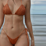 New Bandage Stripes Brazilian Bikini Swimwear Women's Swimsuit Two Piece Set Female Sexy Lace up Mujer Beachwear Summer